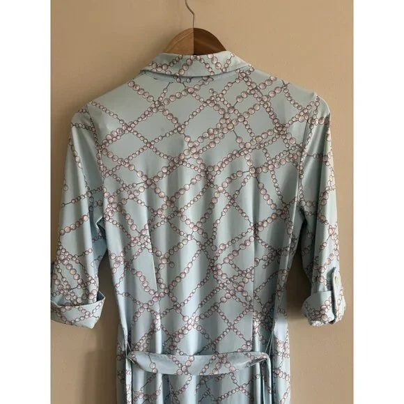 J. McLaughlin Gilchrist Catalina Dress Blue White Button Up Pearls Spandex Small - Picture 7 of 12